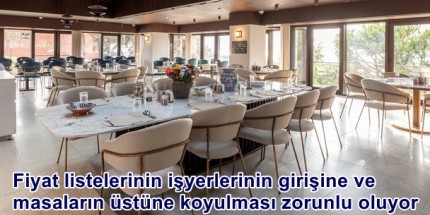 Lokanta, Restoran, Kafelerde Fiyat Listesi Zorunluluğu