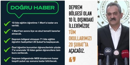 Depremden Etkilenen 10 İlde Eğitime 1 Mart'a Kadar Ara Verildi